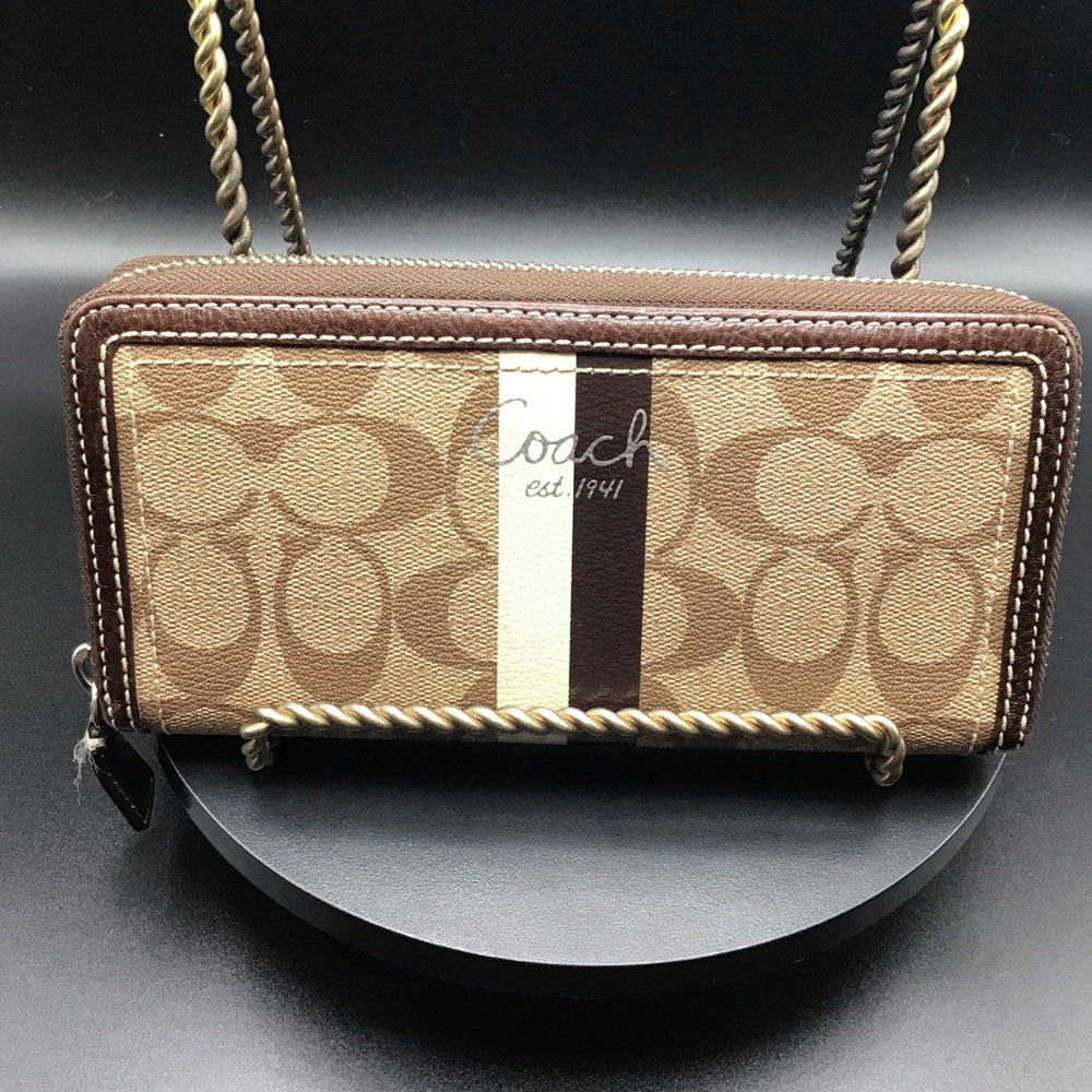 Coach Bags | Coach Heritage Signature Stripe Pvc Zip Around Accordion Wallet